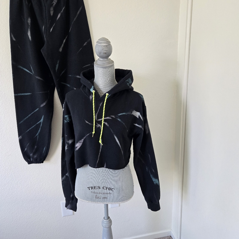 MYRRHE Tracksuit Hoodie Jogger Set Small Black Paint Splatter Grunge Streetwear - Picture 2 of 16